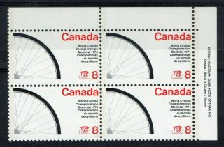 Canada = 1974 World Cycling Championships,  Mnh Imprint Block/4.  Sg784.
