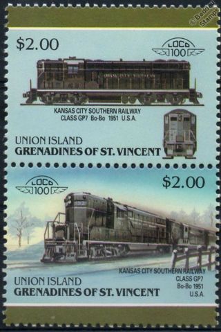 1951 Kcs Emd Class Gp7 Kansas City Southern Railway Train Stamps / Loco 100
