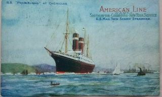 1914 Attractive American Line S.  S.  Philadelphia Card,  Unlisted British Censor