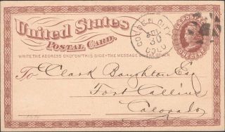 U.  S. ,  1874.  Colorado Territory Ux3,  Golden City - Fort Collins