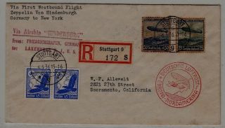 Germany/usa Zeppelin Reg.  Cover 6.  5.  36 Stuttgart 9