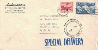 1956 Los Angeles,  Ca Cancels On Airmail,  Special Delivery Cover To Reading,  Pa