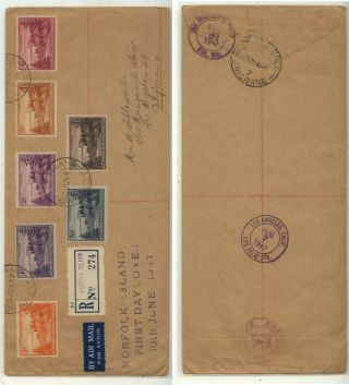 Norfolk Island Registered First Day Cover To Us 1947 Kel0803