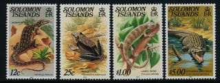 Solomon Islands 403,  6,  10,  12 " 1982 " Mnh Lizard,  Frog,  Skink,  Crocodile