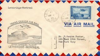 Canada 1939 First Flight Cover Lethbridge To Montreal B/s With 6c Sg371