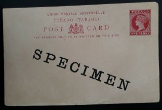 Rare C.  1880 Tobago 1d Carmine Qv Stamped Postcard With Specimen O/p