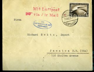 1928 Cover Graf Zeppelin Lz 127 Luftpost Germany To York
