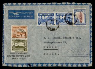 Dr Who 1950 Peru Pair Lima Registered Airmail To Switzerland E52842