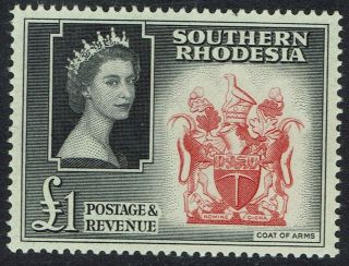Southern Rhodesia 1953 Qeii Arms 1 Pound Mnh