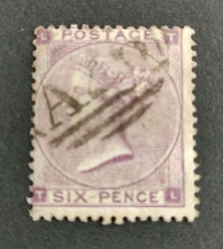 Gb Qv 1862 - 64 6d Lilac.  Sg84.  L - T.  Uncoloured Letters.  Fine.  Cat £125.