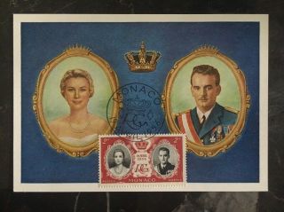 1956 Monaco Royal Wedding Postcard Cover Fdc Prince Rainier Grace Kelly 2f