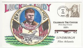 Sss: Collins Hp Fdc 1998 Celebrate Century 1920s Lucky Lindbergh Sc 3184