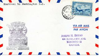 Canada 1946 First Flight Cover Montreal To Washington,  Dc With 7c Sg400