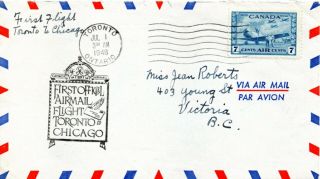 Canada 1946 First Flight Cover Toronto To Chicago B/s With 7c Sg400
