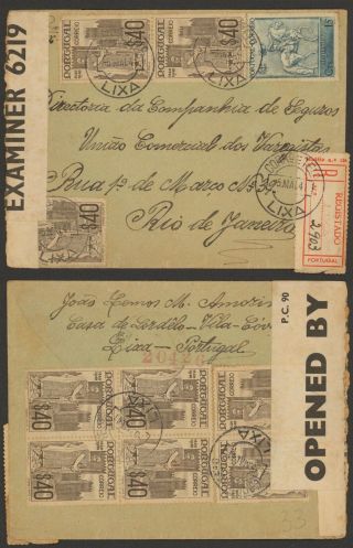 Portugal Wwii 1941 - Registered Cover To Rio Brazil - Censor D158