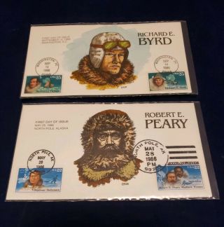 1988 Us Fdc Collins Hand Painted Cachet Polar,  Byrd,  Peary 2 Covers