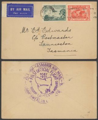Australia 1931 - 1st Flight Air Mail Cover Melbourne Hobart 28295/9