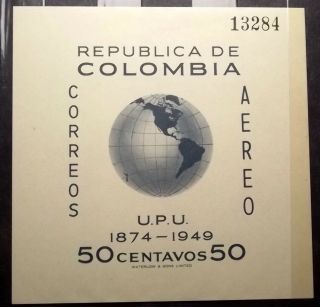 Colombia 1949 Universal Postal Union Sc C199 Mini Sheet Stamp Mnh Og