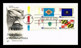 Dr Jim Stamps Us Bicentennial Era State Flags First Day Cover Block Of Four