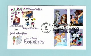 U.  S.  Fdc 4025 - 4028 The Complete Set Of The Art Of Disney: Romance