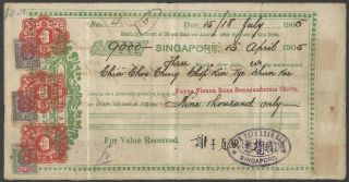 Straits Settlements 1905 Singapore Bill Of Exchange With Kedvii Postage 50c & $2