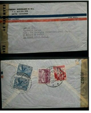 Rare 1948 Ecuador Airmail Censor Cover Ties 4 Stamps Canc Quito To Usa