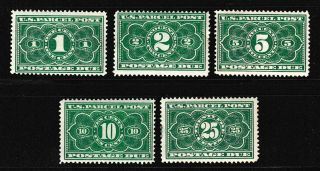 Jq1 - Jq5 Complete Set Of Parcel Post Due Stamps F - Vf,  Disturbd Gum Cv=$257.  00