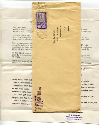 Usa 1953 Sea Jug Post - Cover From Oregon To Usa - W/ Letter From Creator -