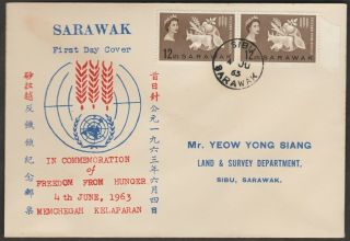 Malaysia Sarawak 1963 Ffh Pair On Private Fdc Sibu Single Rings Cds