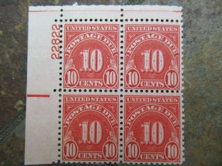 Vintage Us Stamps Plate Block Of Four,  J - 84,  10 Cents Postage Due