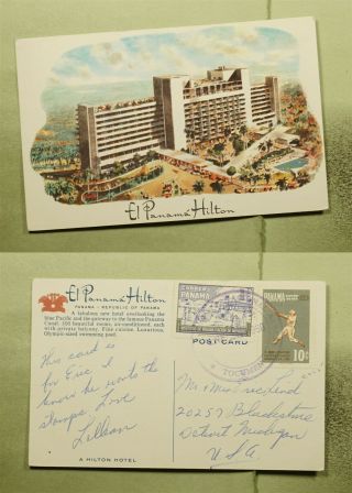 Dr Who 1960 Panama Hilton Hotel Postcard To Usa E49624