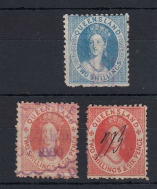 Australia Queensland 1880 Sg118etc 2/ - And 2x 2/6d All Fiscally
