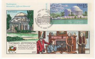 Sss: Collins Post Card Hand Painted Fdc 1989 15c Jefferson Memorial Sc Ux144