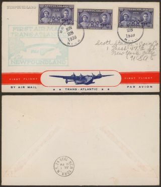Newfoundland Canada 1939 - 1st Flight Air Mail Cover To Usa 30521/12