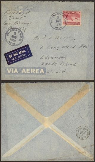 Newfoundland Canada 1939 - 1st Flight Air Mail Cover To Usa 30521/18