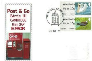 Great Britain,  Post & Go " Birds Iii 6mm Error Gap Ex Cambridge Po On Cover 2011