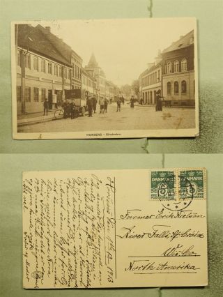 Dr Who 1913 Denmark Horsens Street View Postcard To Usa E48871