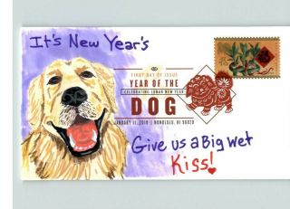Year Of The Dog,  Hand Painted W/ Color Cancel,  1 Of 1 Made,  Chinese Year,