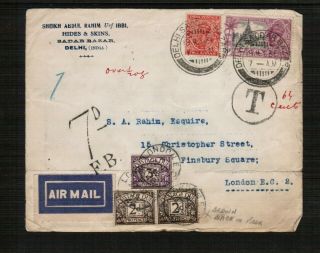 India To London Front Only 1935 Airmail Bearing 7d Of Postage Dues
