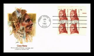 Dr Jim Stamps Us Cray Horse American Indian Leader First Day Cover Block