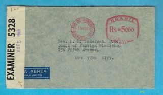 Censored Air Mail Cover From Brazil To York Mailed In 1941 - Meter Franking