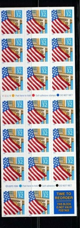 Complete Booklet Of 20 Stamps,  Scott 2920a,  Flag Over Porch