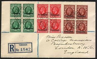 Morocco Agencies Tangier 1938 Gv Blocks On Registered Cover To London.  77159