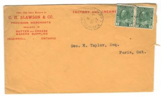 1912 Ingersoll Ont.  Butter & Cheese Merchant Cc Cover - Niagara Falls Rpo Cancel