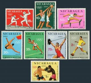Nicaragua C659 - C666,  Mnh.  Mi 1489 - 1496.  Olympics Mexico - 1968,  Basketball,  Fencing,
