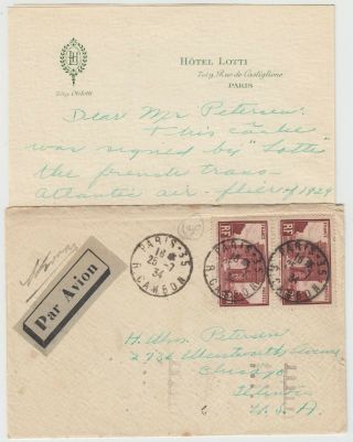 France 1934 Air Mail Cover Paris - Chicago Usa Signed By Aviator Armand Lotti