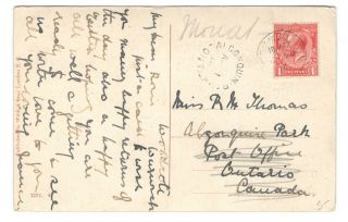 1914 Incoming Algonquin Park,  Ont.  Split Ring Cancel - Great Britain Easter Ppc