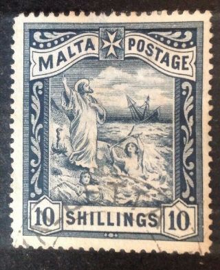 Malta 1899 10 Shillings Blue - Black Stamp Vfu