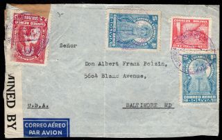 Bolivia 1942 Airmail Cover W/stamps From Cochabamba To Usa