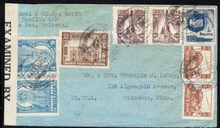 Bolivia 1942 Airmail Cover W/stamps From La Paz (7.  9.  42) To Usa
